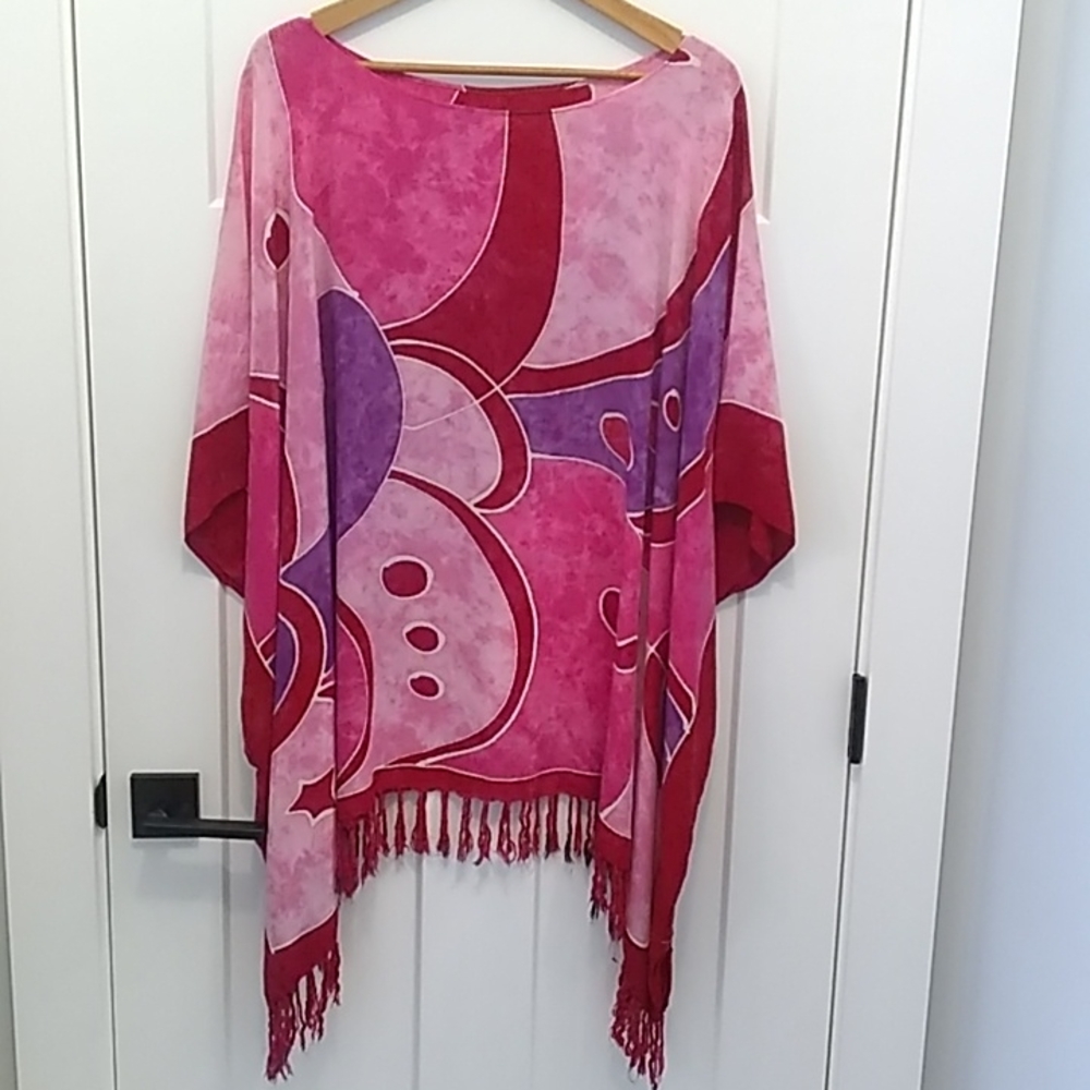 Gorgeous Batik Top, Red/Pink/Purple, Plus Size - One Size